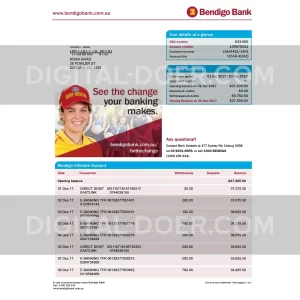 Australia Bank Statement (Bendigo bank) Template PSD