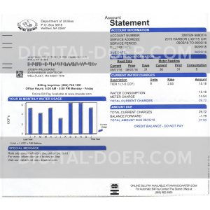 USA Water Bill - Proof of address PSD template