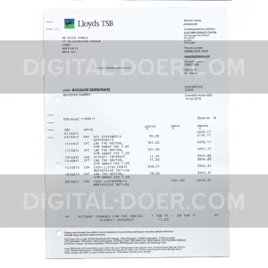 UK Bank Statement (Lloyds TSB) Template PSD