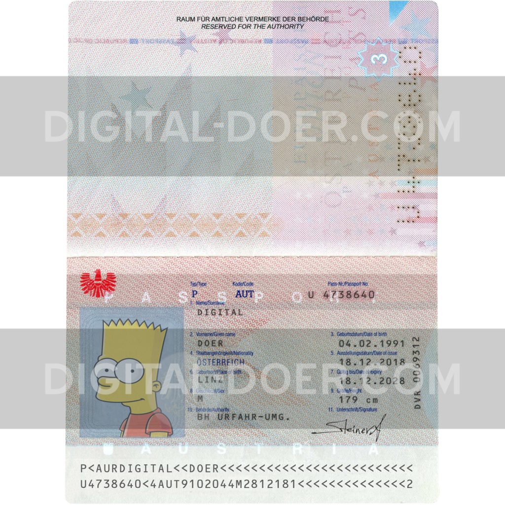 Austria Passport Editable Template PSD